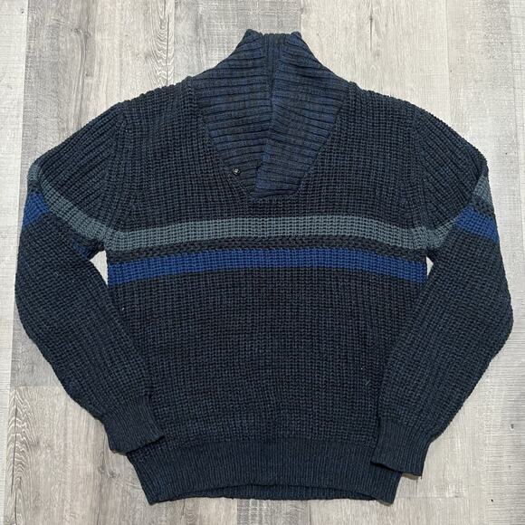 VTG Knights Of The Round Table Striped Knit Shawl Collar Pull Over Mens Sweater - Picture 1 of 4